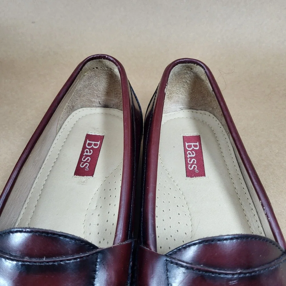 Bass Harrison Tassel Loafers Dress Shoes Mens 8.5 EE Burgundy Leather Slip On